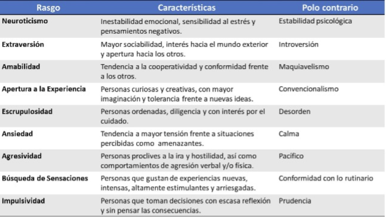 Rasgos de la personalidad